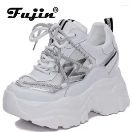 Casual Shoes Fujin 9cm Cow Genuine Leather Platform Wedge Summer Hollow Air Mesh Breathable Females Lady Chunky Sneakers Women Fashion