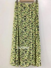 Skirts Woman Yellow Floral Printed Midi Skirt Elastic Waist Front Lined Buttons Sides Pockets A-line Long High Quality
