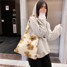 Evening Bags Women Lamb Like Fabric Shoulder Tote Bag Canvas Fluffy Fur Bear Handbags Large Capacity Soft Shopping Girls Cute School