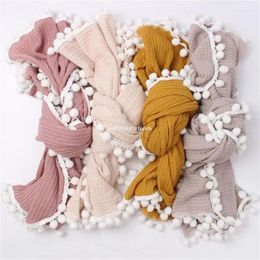 Blankets Baby Soft Cotton Receiving Blanket Waffle Knitting Hairballs Tassel Swaddle Wrap Dropship