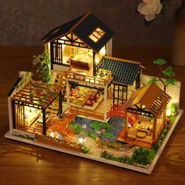 Blocks DIY Doll House Villa Model Mini Building Set Furniture Wooden Toy Birthday Gift P018 H240523