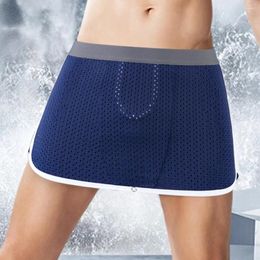 Underpants Men Sexy Ice Silk U-shaped Aro Pants Dress Open Crotch Seamless Boxers Button Adjust Bulge Pouch Male Shorts