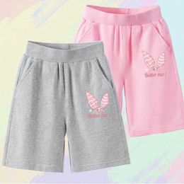 Shorts Rompers 2023 Girls Summer Cat Ear Printed Shorts Childrens Elastic Waist Beach Shorts with Pockets Sports Shorts Childrens Cute Clothes 3-14y WX5.22