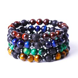 Beaded Red Yellow Green Blue Colorf Tiger Eye Stone Bracelet Per Lava Natural Elastic Bracelets For Men Women Jewellery Drop Delivery Dhdgt