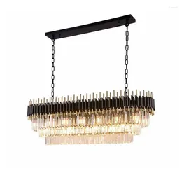 Chandeliers Modern Oval Crystal Chandelier For Dining Room Luxury Kitchen Hanging Lighting Fixtures Black LED