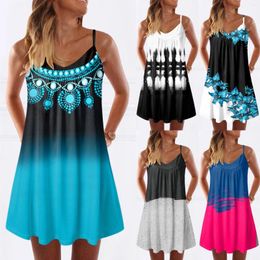 Casual Dresses Women's Printed Boho Sundress For Women Summer Dress Round Neck Sleeveless Tank Beach Swing