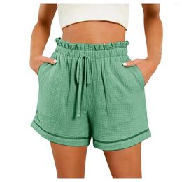Women's Shorts Solid High Waist Lace Up Lightweight Slacks Pocket Stretch Streetwear For Fine Womens Summer Casual Trousers