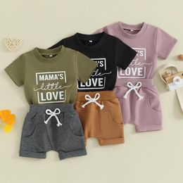 Clothing Sets 2024-12-21 Lioraitiin 0-3Y Toddler Baby Boy Girls Summer Outfits Short Sleeve Letter Printed T-Shirt Pocket Shorts Clothes Set