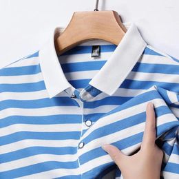 Men's Polos 2024 Summer Striped Polo Shirt Middle Aged Short Sleeved Thin Flip Collar Business Ice Silk T-Shirt