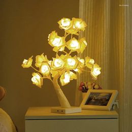 Table Lamps Rose Tree Lamp Flower Tabletop Bonsai Light LED Artificial Operated Lighted For Home