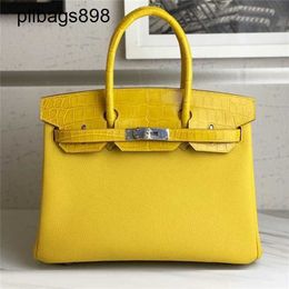 BK Totes Designer Bag Crocodile Leather 7a Handbag Handmade cow 30 9D amber yellow sewingqq