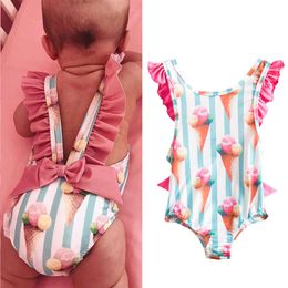 Toddler Girls Swimsuit For Kids 1-4 Year Striped Swimwear Swimming Children Backless Bikini Newborn Baby One Piece Bathing Suit L2405