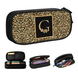 Customised Cute Leopard Pattern Letter Pencil Cases For Boy Girl Big Capacity Bag Stationery