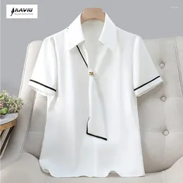 Women's Blouses NAVIU Satin Women Shirts V Neck Short Sleeve Shirt 2024 Famale Fashion Loose Tops Chiffon Summer Solid Ladies White