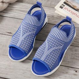 Sandals Summer Women Sports Style Thick Soled Fish Mouth Slope Heel Shoes Oversized Hollow Out Beach For