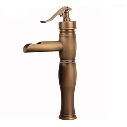 Bathroom Sink Faucets Basin Antique Brass Waterfall Vessel Faucet Single Handle Deck Wash Mixer Water Tap WC Taps