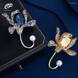 Brooches Exaggerated Brooch High-end Light Luxury Crystal Flower Golden Orchid Pearl And Atmospheric Accessories