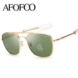 AFOFOO Classic AO Sunglasses Brand Design Fashion Men Square Metal Frame Glass Lens Sun glasses Eyewear Masculino 2616