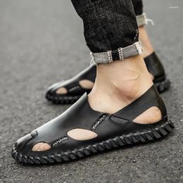 Sandals Men Fashion Black Beige Business Office Headband High Quality Soft Leather Beach Size 38-48