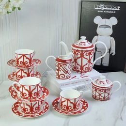 15 PieceSet Classic European Bone China Coffee Cup And Saucers Tableware Plates Afternoon Tea Set Home Mug With Gift Box 240522