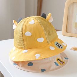 Baby Summer Bucket Hat Cute Cow Print Mesh Breathable Fisherman Hats For Boy Girl Cartoon Casual Outdoor Kids Basin Cap