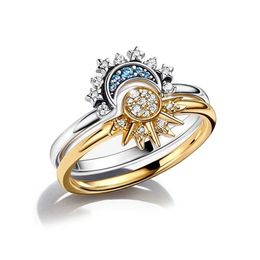 Couple Rings 2024 New S925 Silver Summer Couple Ring Sun Moon Star Zircon Ring Womens Stackable Finger Set Engagement DIY Jewelry Gift S2452301
