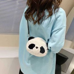 Handbags Cute Plush Crossover Bag Panda Backpack Single Shoulder Diagonal Wallet Animal Toy Coin Wallet Childrens Birthday Gift Y240523