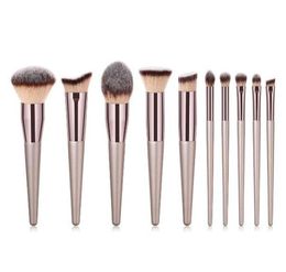 Premium Makeup brushes set 10pcs tools champaign gold Colour wood handle cosmetics brushes for Eye shadow loose powder blush drop s8695012