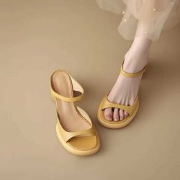 Dress Shoes Womens round toe thick sole high slider new style straight line fashionable external slide H240527 SJBX