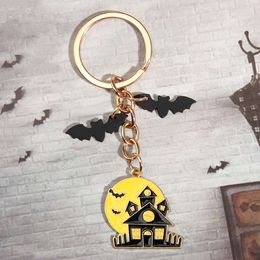 New Halloween Series Keychain Skull Bat Tombstone Pumpkin Ring Enamel Key Chains Party Gifts For Women Men Handmade Jewelry