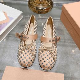 Women Flat Dress Designer Rhinestone Ballet Black Boat Shoes Galf Leather Embellished Buckle Ballerina Shoes Luxury Riveted Buckle Mary shoes