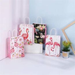 Gift Wrap 4Pcs Flamingo Paper Bag Hawaiian Party Flower Kraft Candy Packaging Boxes For Kids Birthday Baby Shower
