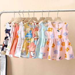 Baby Girls Dress Sleeveless Cute Print Cartoon Kids Princess Dresses Cotton Children Sundress Clothes Girl Summer Beach Clothing L2405