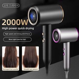 Hair Dryers 2000W professional hair dryer salon powerful cold and hot negative ion hair dryer high-power blue light care fast drying Q240522
