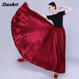 Stage Wear Women Large Swing Long Skirts Performance Costume Modern Dance 19 Colors Opening 360/540/720 Degree Satin Skirt