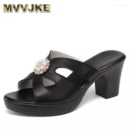 Slippers Small Elegant Plear Block High Heels Sandals Women's Summer Chunky Platform Slides Office Model