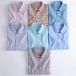 Men's Dress Shirts Summer Cotton Casual Short Sleeve For Men Slim Fit Formal Plaid Oxford Shirt Striped Business Soft Office Clothes