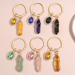 Colorful Natural Keychain Wire Wrap Stone Ring Acrylic Beads Key Chains Souvenir Gifts For Women Men Handmade Jewelry