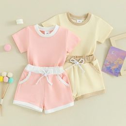 Clothing Sets Summer 2pcs Toddler Born Baby Girl Clothes Set Contrast Colour Cotton Short Sleeve T-Shirt And Elastic Shorts Outfit