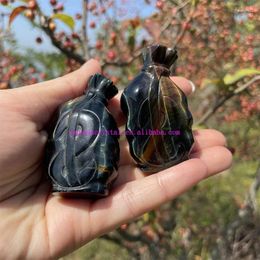 Decorative Figurines Natural Tiger Eye Stone Money Bag Crystal Gold Quartz Figurine Healing Crystals Home Decor Luck Gift Recruit Ornaments