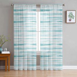 Curtain Watercolor Striped Blue-Green Tulle Curtains For Living Room Bedroom Children Decor Sheer