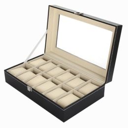 Top Quality Brand PU Leather Watch Display Case Jewellery Collection Organiser Box 12 Grid Slots Watches Display Storage Square Box Case 238s