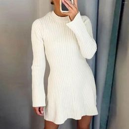 Casual Dresses Basic Autumn And Winter Women Long Sleeve Round Neck Short Sweater Dress Solid Color Elegant Slim Fit Knitted Mini