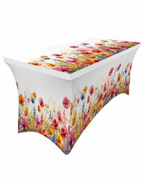 Table Skirt Flowers Plants Watercolour Leaves Rectangular Elastic Wedding El Cover Holiday Dining Tablecloth