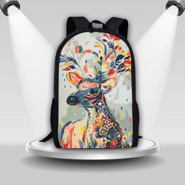 Backpack Coloranimal Colour Oil Painting Elk Horse Print Luxury Design 17 Inch Women's Large Capacity School Bag For Children Sac