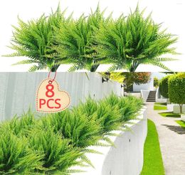 Decorative Flowers Artificial Ferns Decoration Fake Green Leaves Plants Handle Bunch Grass Home Indoor Outdoor Porch Garden