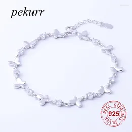 Link Bracelets Pekurr 925 Sterling Silver Jewellery 3D Elegant Butterfly Bracelet Fashion Accesories Charm Chain For Women Gift