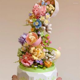 Decorative Figurines Handmade DIY Music Box Waterfall Flower Style Model Gifts Girl Birthday Puzzle Assembly Home Decoration Ornament ZE167