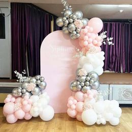 Party Decoration 131Pcs Pink Balloons Garland Arch Kit Light White Metallic Silver Balloon Kid Birthday Baby Shower Wedding