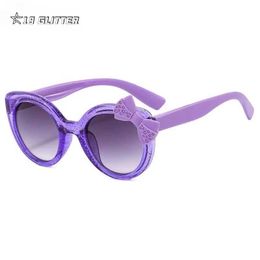Sunglasses 2024 Cute Cats Eye Childrens Sunglasses Personalised Bow Sunglasses Cute Baby Glasses Trend Girls and Boys Glasses Y240523